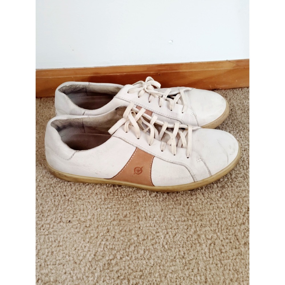 Born Men 13 Maren Marrero White Leather Tan Stripe Comfort Preppy Shoe Sneakers*
